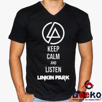 Camiseta Linkin Park 100% Algodão Keep Calm and Listen Linkin Park Rock Geeko Camiseta Linkin Park 100% Algodão Keep Calm and Listen Linkin Park Rock Geeko