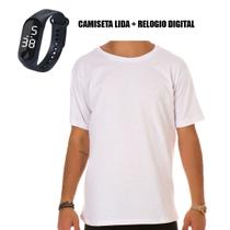 Camiseta Lisa Básica Algodão Macia Conforto Relógio Digital