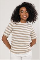 Camiseta Listrada Off White Com Bege Em Cotton Sustentável Camiseta Listrada Off White Com Bege Em Cotton Sustentável