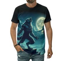 Camiseta Lobisomem Ameaçador Lua Cheia Criatura Mitológica