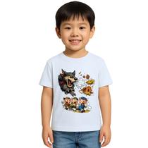 Camiseta Lobo Mau e Três Porquinhos Correndo Personalizada Camiseta Lobo Mau e Três Porquinhos Correndo Personalizada