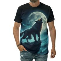 Camiseta Lobo Uivando Em Um Penhasco Noite De Lua Cheia