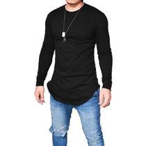 Camiseta Long Line Masculina Algodão Manga Longa Cores