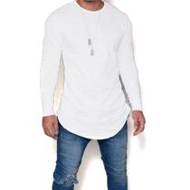 Camiseta Long Line Masculina Algodão Manga Longa Cores Camiseta Long Line Masculina Algodão Manga Longa Cores