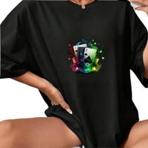 Camiseta Longa Over Gym Treino Academia Várias Estampas na cor Preta