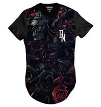 Camiseta Longa Skull Flowers Cemitério de Caveiras com Flores