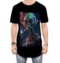 Camiseta Longline Alien ET Fumando Alienígena 2 Camiseta Longline Alien ET Fumando Alienígena 2