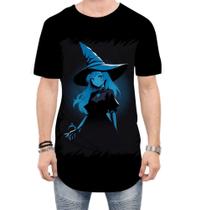 Camiseta Longline Bruxa Halloween Azul Festa 4