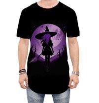 Camiseta Longline Bruxa Halloween Púrpura Festa 12