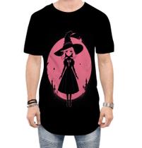 Camiseta Longline Bruxa Halloween Rosa 13 Camiseta Longline Bruxa Halloween Rosa 13