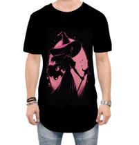 Camiseta Longline Bruxa Halloween Rosa 14