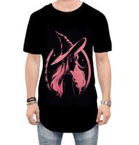 Camiseta Longline Bruxa Halloween Rosa 4