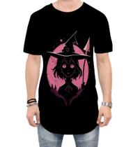 Camiseta Longline Bruxa Halloween Rosa 5