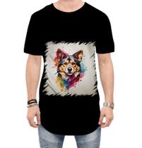 Camiseta Longline Cachorro Ilustrado Cromático Abstrato 1