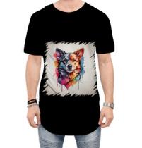 Camiseta Longline Cachorro Ilustrado Cromático Abstrato 2