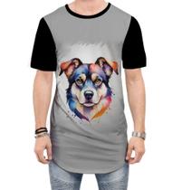 Camiseta Longline Cachorro Ilustrado Cromático Abstrato 3