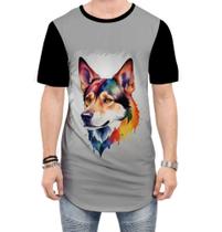 Camiseta Longline Cachorro Ilustrado Cromático Abstrato 4