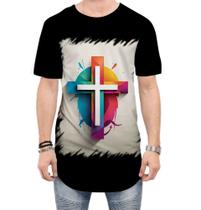 Camiseta Longline da Cruz de Jesus Igreja Fé 34