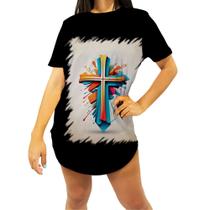 Camiseta Longline da Cruz de Jesus Igreja Fé 44