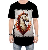 Camiseta Longline de Cavalo Flamejante Fire Horse 2 Camiseta Longline de Cavalo Flamejante Fire Horse 2