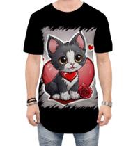 Camiseta Longline Dia dos Namorados Gatinho 14