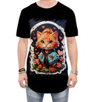 Camiseta Longline Dia dos Namorados Gatinho 4