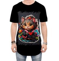 Camiseta Longline Dia dos Namorados Gatinho 5 Camiseta Longline Dia dos Namorados Gatinho 5