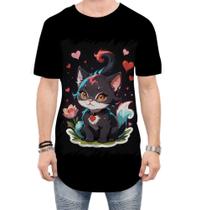 Camiseta Longline Dia dos Namorados Gatinho 7 Camiseta Longline Dia dos Namorados Gatinho 7