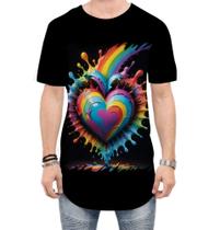 Camiseta Longline do Orgulho LGBT Coração Amor 18 Camiseta Longline do Orgulho LGBT Coração Amor 18