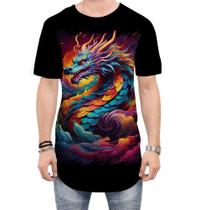 Camiseta Longline Dragão Chinês Lendário Mito 2 Camiseta Longline Dragão Chinês Lendário Mito 2