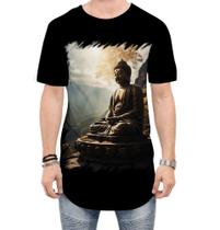 Camiseta Longline Estátua de Buda Iluminado Religião 1 Camiseta Longline Estátua de Buda Iluminado Religião 1