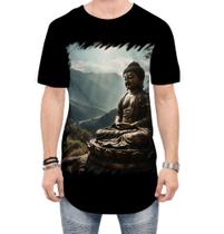 Camiseta Longline Estátua de Buda Iluminado Religião 7 Camiseta Longline Estátua de Buda Iluminado Religião 7