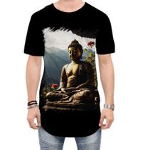 Camiseta Longline Estátua de Buda Iluminado Religião 9 Camiseta Longline Estátua de Buda Iluminado Religião 9