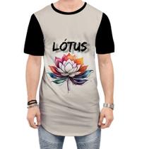Camiseta Longline Flor de Lótus Budismo Buda Religião 1 Camiseta Longline Flor de Lótus Budismo Buda Religião 1