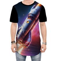 Camiseta Longline Foguete Espacial Space Rocket Espaço 1 Camiseta Longline Foguete Espacial Space Rocket Espaço 1