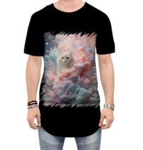 Camiseta Longline Gato Explosão de Cores Hipnotizante 2