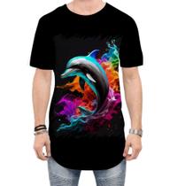 Camiseta Longline Golfinho Inteligência Arte Pintura 1