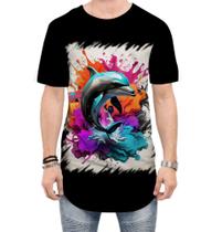 Camiseta Longline Golfinho Inteligência Arte Pintura 2