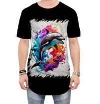 Camiseta Longline Golfinho Inteligência Arte Pintura 5