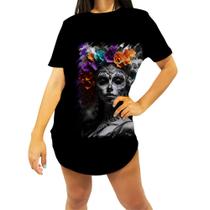 Camiseta Longline La Catrina Mexicana Dama Esqueleto 9