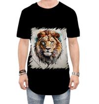 Camiseta Longline Leão Ilustrado Cromático Abstrato Rei 2