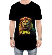 Camiseta Longline Leão Ilustrado Cromático Abstrato Rei 3