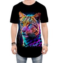 Camiseta Longline Leopardo Ondas Magnéticas Vibrante 14