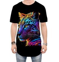 Camiseta Longline Leopardo Ondas Magnéticas Vibrante 15