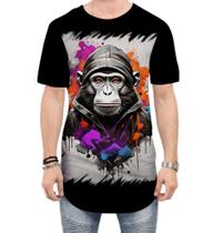 Camiseta Longline Macaco Monkey Ilustrado Vetor 1