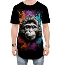 Camiseta Longline Macaco Monkey Ilustrado Vetor 2