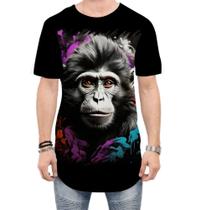 Camiseta Longline Macaco Monkey Ilustrado Vetor 4