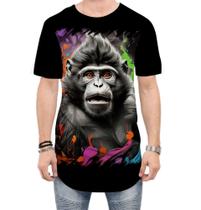 Camiseta Longline Macaco Monkey Ilustrado Vetor 5