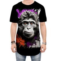 Camiseta Longline Macaco Monkey Ilustrado Vetor 8