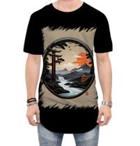 Camiseta Longline Paisagem Oriental Portão Torii 1